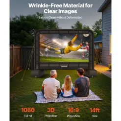 VEVOR 14 ft Inflatable Movie Screen, 600D Washable Inflatable Projector Screen with Portable Storage Bag, 16:9 Easy Set Up Movie Projection for Outdoor Backyard, Home Theater, Theme Party, Pool Fun