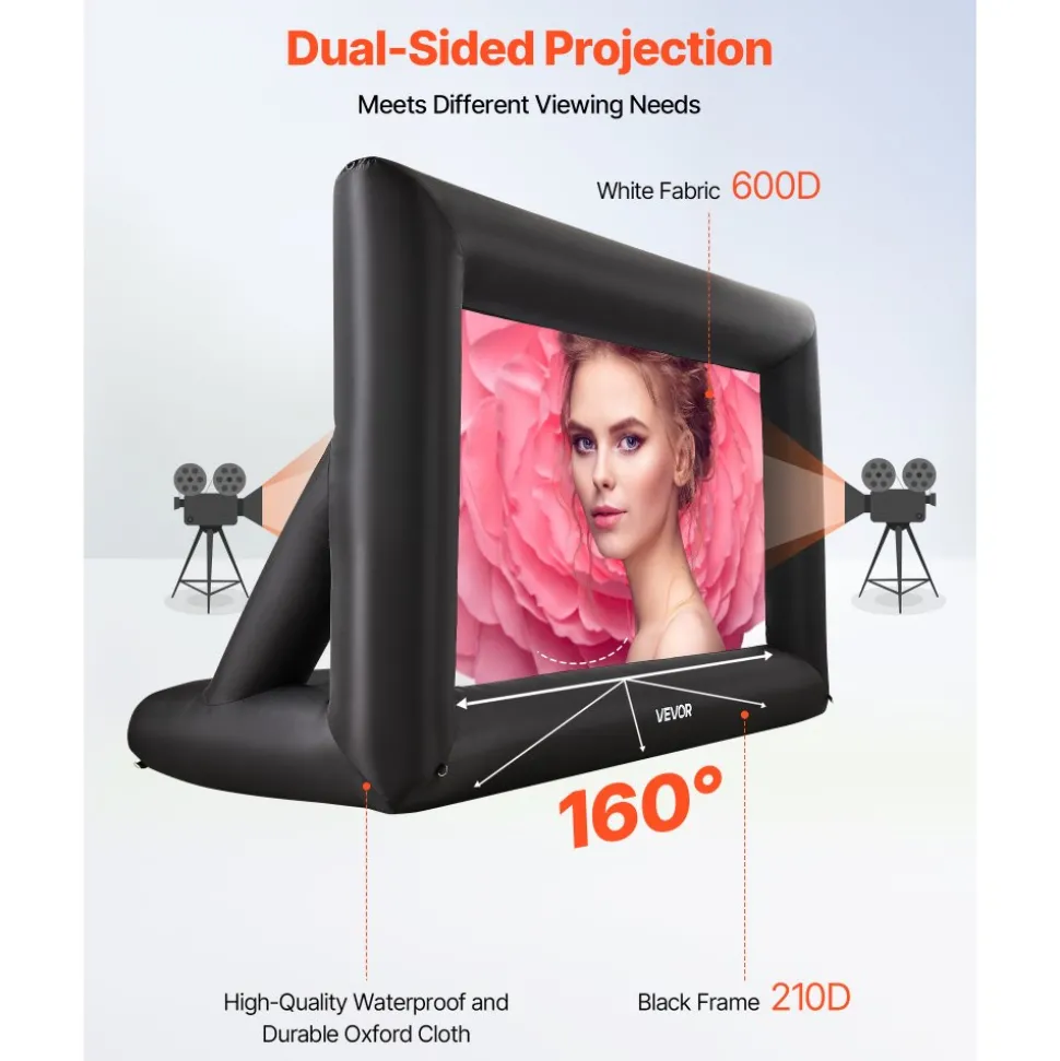 VEVOR 14FT Inflatable Projector Screen, Inflatable Movie Screen Outdoor with 120W Air Blower Projector Screen Oxford Fabric Material Blow Up Screen for Outdoor Backyard, Home Theater, Theme Party