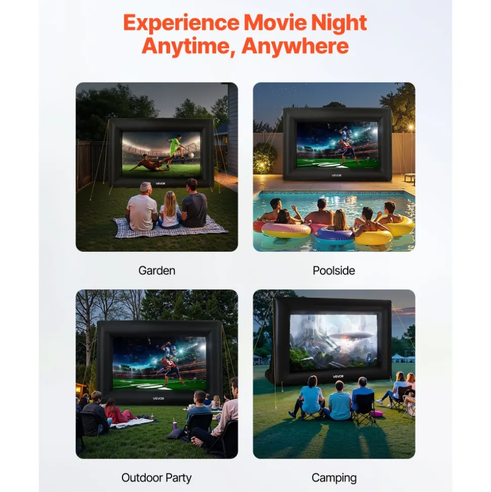 VEVOR 14FT Inflatable Projector Screen, Inflatable Movie Screen Outdoor with 120W Air Blower Projector Screen Oxford Fabric Material Blow Up Screen for Outdoor Backyard, Home Theater, Theme Party