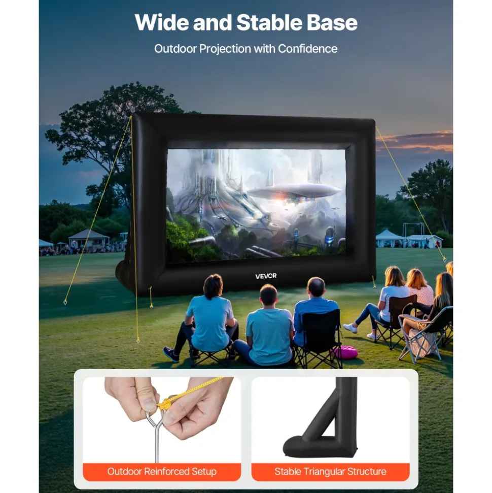 VEVOR 14FT Inflatable Projector Screen, Inflatable Movie Screen Outdoor with 120W Air Blower Projector Screen Oxford Fabric Material Blow Up Screen for Outdoor Backyard, Home Theater, Theme Party
