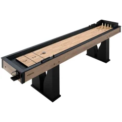 VEVOR 9 ft LED Shuffleboard Table, 2 in 1 Shuffleboard and Bowling Combo Set, Shuffle Board with Light‑Up Rails, Scratch-Resistant Playfield, 8 Pucks, Bowling Set, Wax, Brush, for Family Game Room