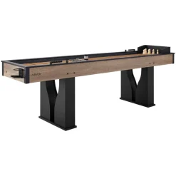 VEVOR 9 ft LED Shuffleboard Table, 2 in 1 Shuffleboard and Bowling Combo Set, Shuffle Board with Light‑Up Rails, Scratch-Resistant Playfield, 8 Pucks, Bowling Set, Wax, Brush, for Family Game Room