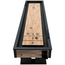 VEVOR 9 ft LED Shuffleboard Table, 2 in 1 Shuffleboard and Bowling Combo Set, Shuffle Board with Light‑Up Rails, Scratch-Resistant Playfield, 8 Pucks, Bowling Set, Wax, Brush, for Family Game Room