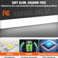 VEVOR 8FT LED Wraparound Light, 110W 10,000LM, Flush Mount LED Shop Light, 4 Pack 6500K Daylight LED Kitchen Ceiling Lighting Fixtures, for Garage Office Laundry Fluorescent Tube Replacement, FCC
