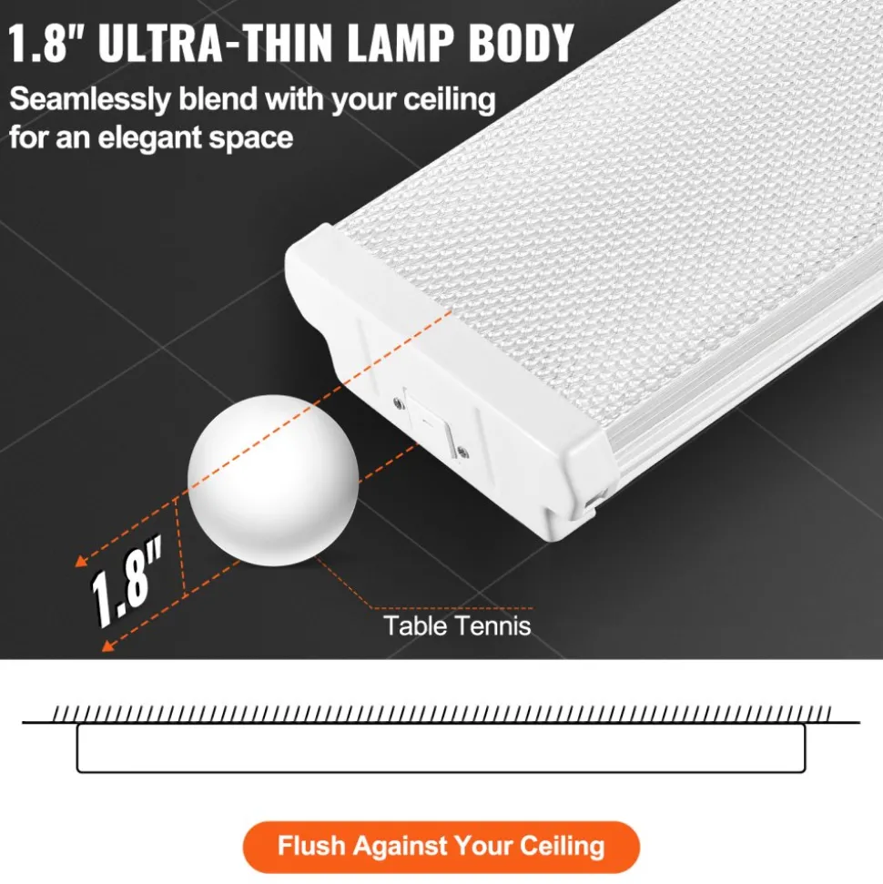 VEVOR 8FT LED Wraparound Light, 110W 10,000LM, Flush Mount LED Shop Light, 4 Pack 6500K Daylight LED Kitchen Ceiling Lighting Fixtures, for Garage Office Laundry Fluorescent Tube Replacement, FCC