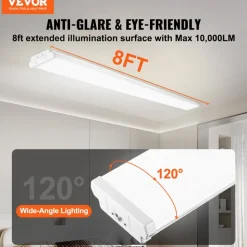 VEVOR 8FT LED Wraparound Light, 110W 10,000LM, Flush Mount LED Shop Light, 4 Pack 6500K Daylight LED Kitchen Ceiling Lighting Fixtures, for Garage Office Laundry Fluorescent Tube Replacement, FCC