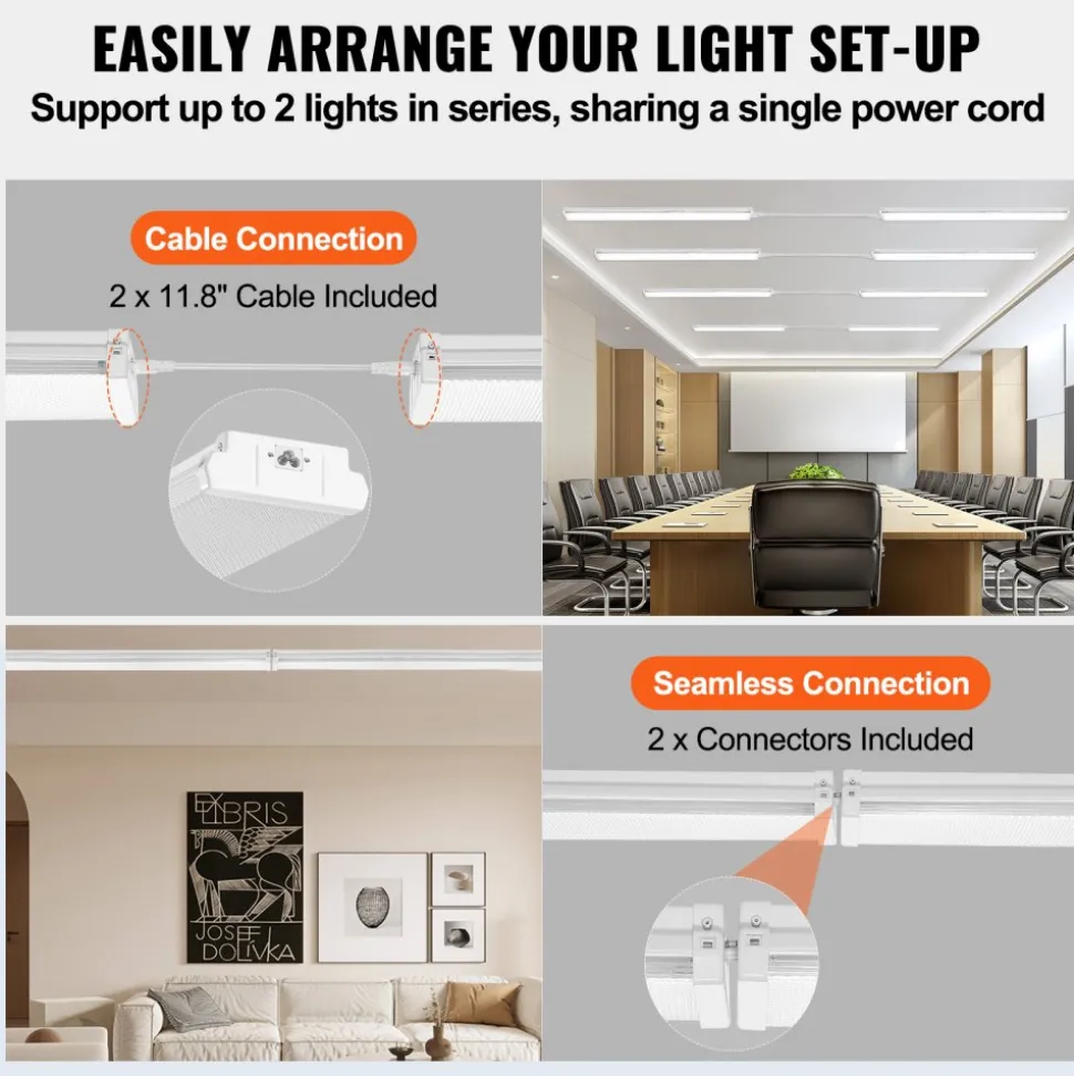 VEVOR 8FT LED Wraparound Light, 110W 10,000LM, Flush Mount LED Shop Light, 4 Pack 6500K Daylight LED Kitchen Ceiling Lighting Fixtures, for Garage Office Laundry Fluorescent Tube Replacement, FCC