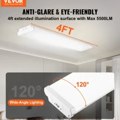 VEVOR 4FT LED Wraparound Light, 50W, 5500LM Flush Mount LED Shop Light, 4 Pack 6500K Daylight LED Kitchen Ceiling Lighting Fixtures, for Garage Office Laundry Fluorescent Tube Replacement, FCC