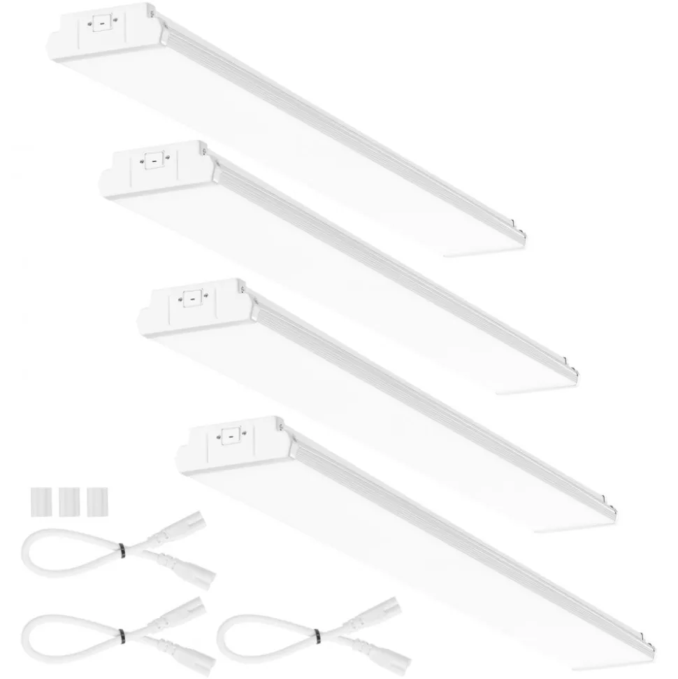 VEVOR 4FT LED Wraparound Light, 50W, 5500LM Flush Mount LED Shop Light, 4 Pack 6500K Daylight LED Kitchen Ceiling Lighting Fixtures, for Garage Office Laundry Fluorescent Tube Replacement, FCC
