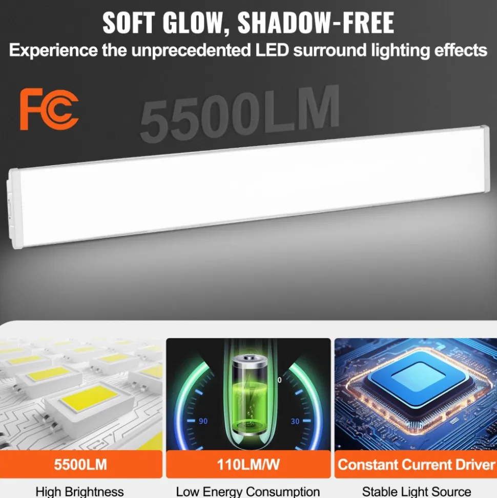 VEVOR 4FT LED Wraparound Light, 50W, 5500LM Flush Mount LED Shop Light, 4 Pack 6500K Daylight LED Kitchen Ceiling Lighting Fixtures, for Garage Office Laundry Fluorescent Tube Replacement, FCC
