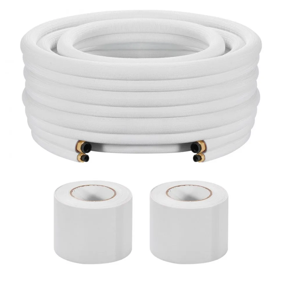 VEVOR 25FT Mini Split Line Set, 1/4" & 3/8" O.D Copper Pipes Tubing and Triple-Layer Insulation, for Air Conditioning or Heating Pump Equipment & HVAC with Rich Accessories (27ft Connection Cable)