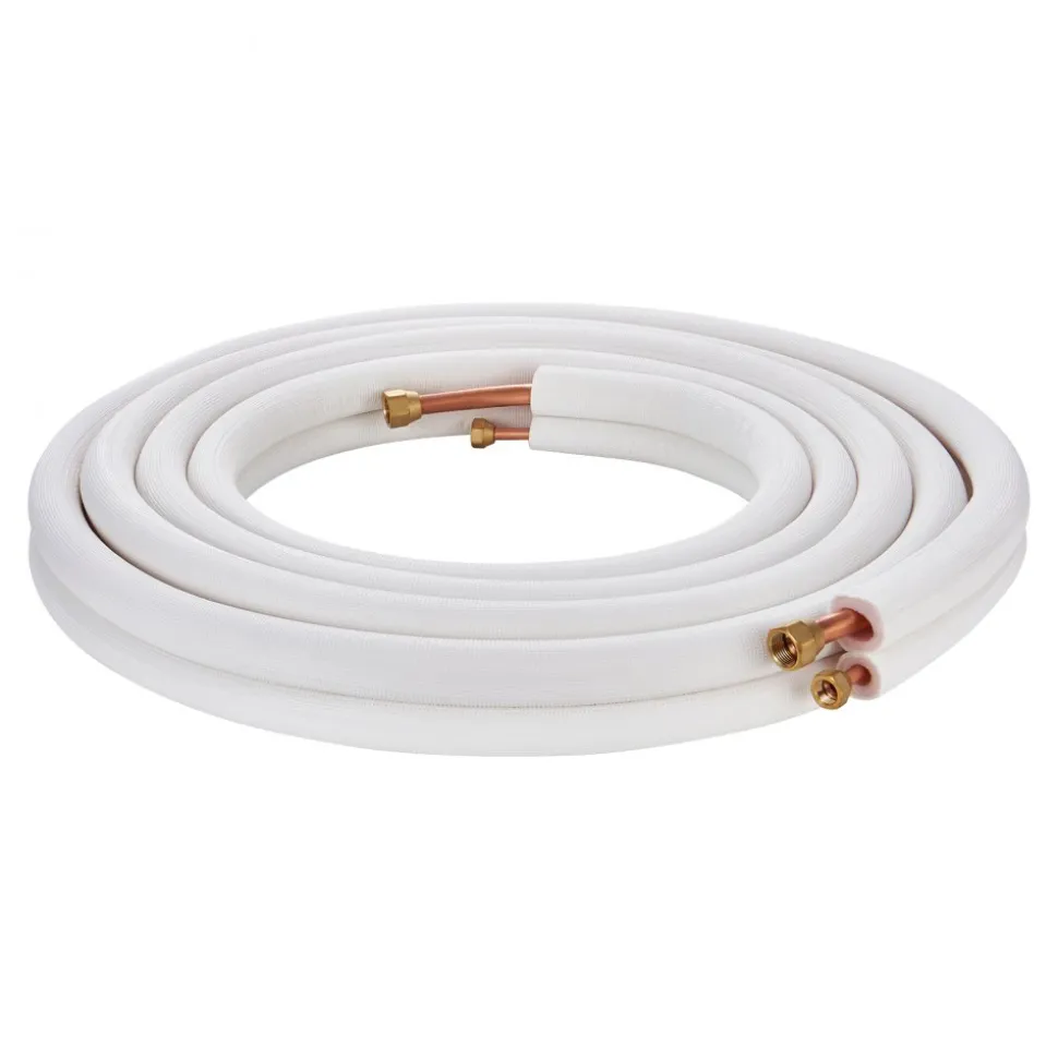 VEVOR 100ft Mini Split Line Set, 1/4” & 1/2” OD AC Copper Tubing Pipe, 3/8 White PE Thickened Insulated Coil with Flared Nuts, Strapping Tapes, for Mini Split Air Conditioner HVAC or Heat Pump System