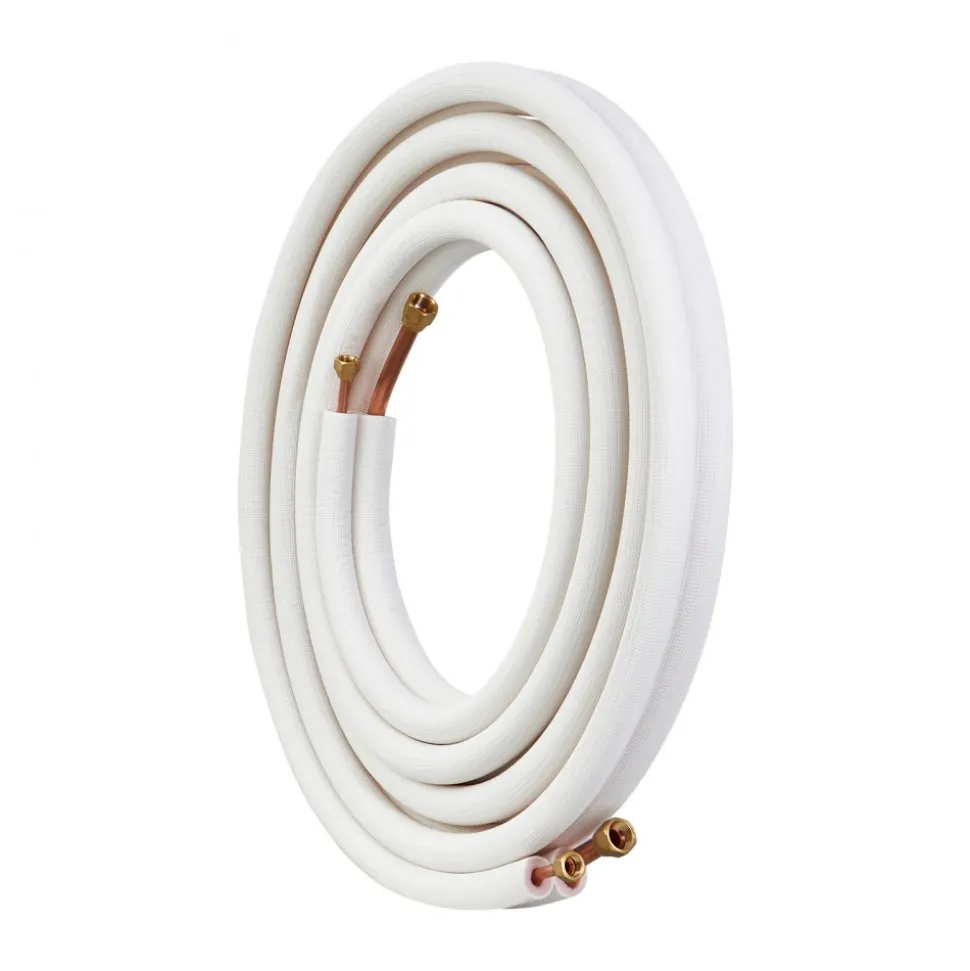 VEVOR 100ft Mini Split Line Set, 1/4” & 1/2” OD AC Copper Tubing Pipe, 3/8 White PE Thickened Insulated Coil with Flared Nuts, Strapping Tapes, for Mini Split Air Conditioner HVAC or Heat Pump System