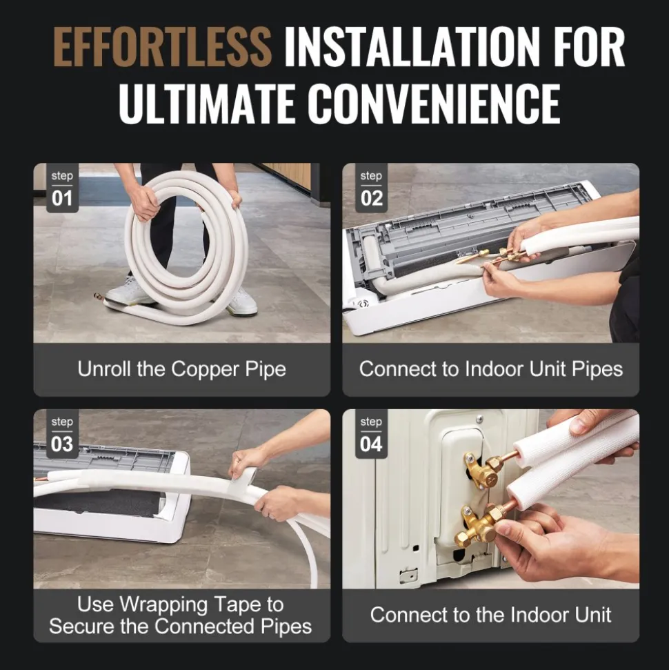 VEVOR 25FT Mini Split Line Set, 3/8" & 5/8" O.D Copper Pipes Tubing and Triple-Layer Insulation, for Mini Split Air Conditioning Refrigerant or Heating Pump Equipment & HVAC with Wrapping Strips.