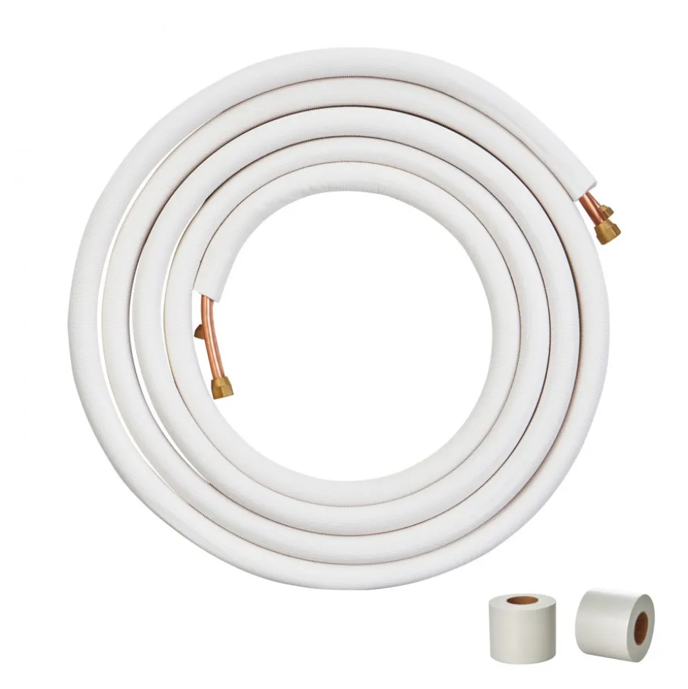 VEVOR 25FT Mini Split Line Set, 3/8" & 5/8" O.D Copper Pipes Tubing and Triple-Layer Insulation, for Mini Split Air Conditioning Refrigerant or Heating Pump Equipment & HVAC with Wrapping Strips.