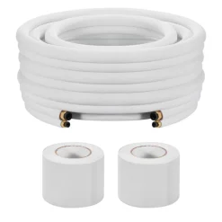 VEVOR 100ft Mini Split Line Set, 1/4” & 3/8” OD AC Copper Tubing Pipe, 3/8 White PE Thickened Insulated Coil with Flared Nuts, Strapping Tapes, for Mini Split Air Conditioner HVAC or Heat Pump System