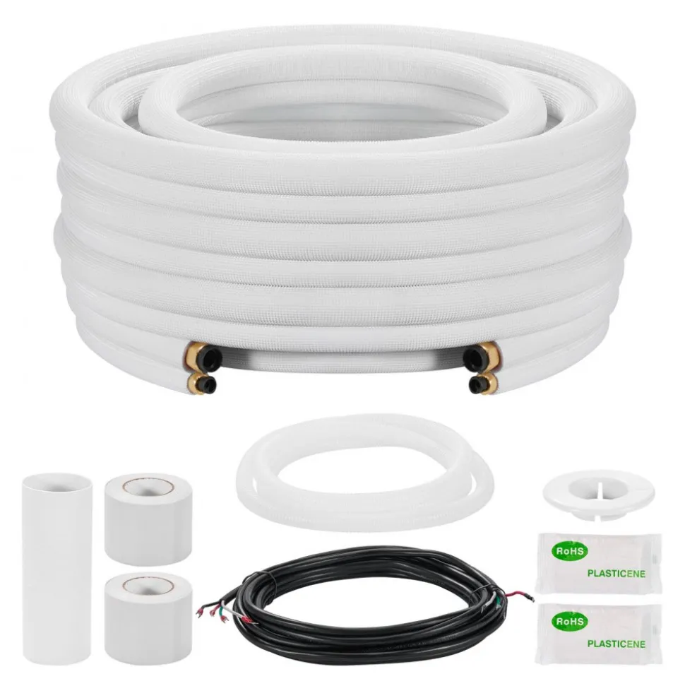VEVOR 50FT Mini Split Line Set, 3/8" & 5/8" O.D Copper Pipes Tubing and Triple-Layer Insulation, for Mini Split Air Conditioning Refrigerant or Heating Pump Equipment & HVAC with Wrapping Strips.