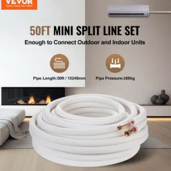 VEVOR 25ft Mini Split Line Set, 3/8” & 5/8” OD AC Copper Tubing Pipe, 3/8 White PE Thickened Insulated Coil with Flared Nuts, Rich Fittings, for Mini Split Air Conditioner HVAC or Heat Pump System