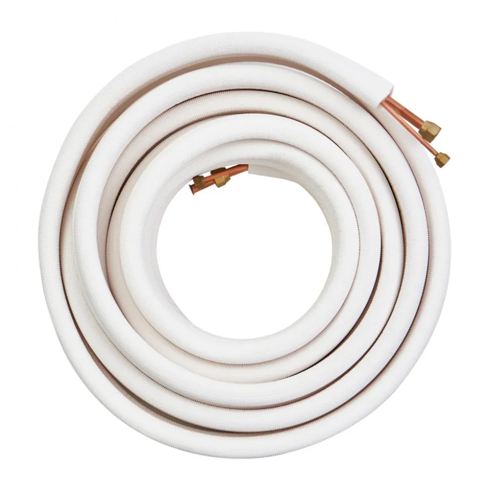 VEVOR 25ft Mini Split Line Set, 3/8” & 5/8” OD AC Copper Tubing Pipe, 3/8 White PE Thickened Insulated Coil with Flared Nuts, Rich Fittings, for Mini Split Air Conditioner HVAC or Heat Pump System