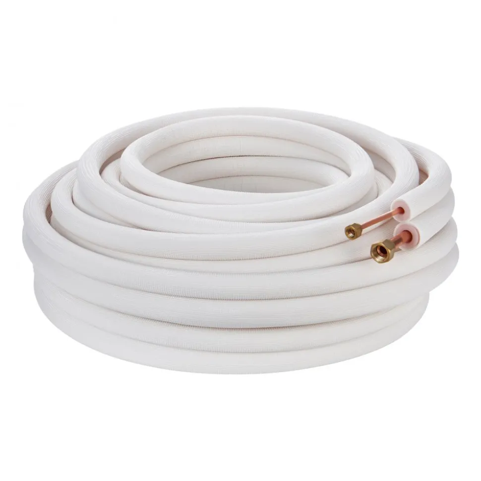 VEVOR 25ft Mini Split Line Set, 3/8” & 5/8” OD AC Copper Tubing Pipe, 3/8 White PE Thickened Insulated Coil with Flared Nuts, Rich Fittings, for Mini Split Air Conditioner HVAC or Heat Pump System