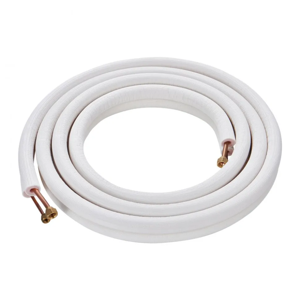 VEVOR 16FT Mini Split Line Set, 1/4" & 3/8" O.D Copper Pipes Tubing and Triple-Layer Insulation, for Air Conditioning or Heating Pump Equipment & HVAC with Rich Accessories (18ft Connection Cable)