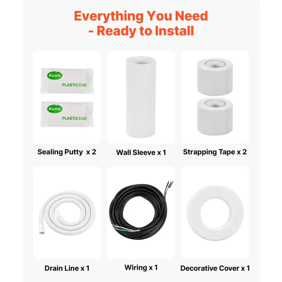 VEVOR 50ft Mini Split Line Set, 1/4” & 1/2” OD AC Copper Tubing Pipe, 3/8 White PE Thickened Insulated Coil with Flared Nuts, Rich Fittings, for Mini Split Air Conditioner HVAC or Heat Pump System