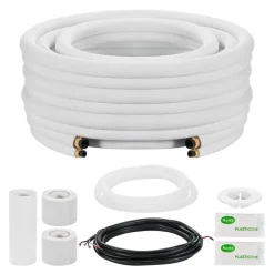 VEVOR 50ft Mini Split Line Set, 1/4” & 1/2” OD AC Copper Tubing Pipe, 3/8 White PE Thickened Insulated Coil with Flared Nuts, Rich Fittings, for Mini Split Air Conditioner HVAC or Heat Pump System
