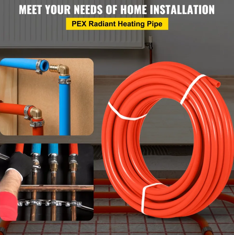 VEVOR 1000Ft PEX Tubing Pipe 1/2" PEX Tubing Oxygen Barrier Radiant Floor PEX Pipe Radiant Heat Floor Heating Plumbing Cold and Hot Water Tubing