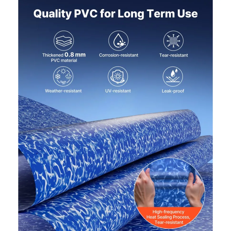 VEVOR 8ft Pool Liner, Round Overlap Swimming Pool Liner for 27.5 in Wall Height, Heavy Gauge Vinyl, Easy Install with Leak-Proof Patches, Designed for Steel Sided Above-Ground,Outdoor, Crystal