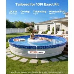 VEVOR 10ft Pool Liner, Round Overlap Swimming Pool Liner for 27.5 in Wall Height, Heavy Gauge Vinyl, Easy Install with Leak-Proof Patches, Designed for Steel Sided Above-Ground,Outdoor, Crystal
