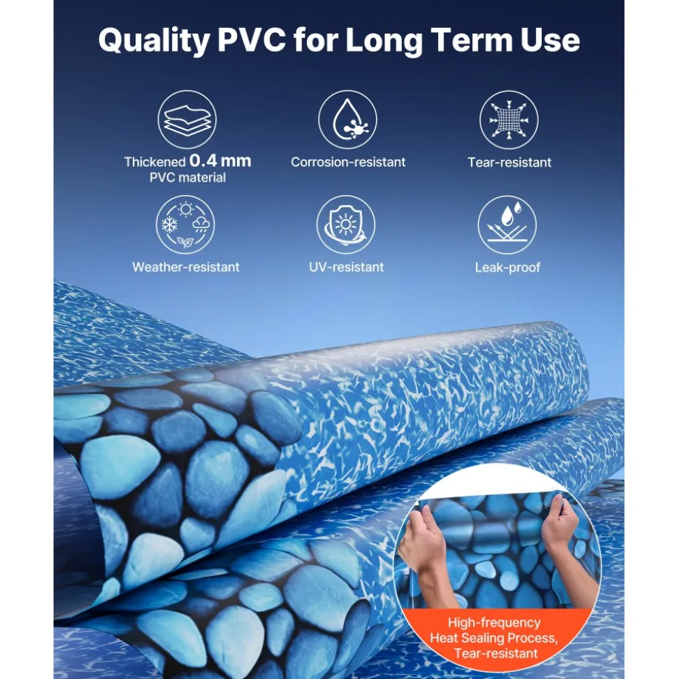 VEVOR 24ft Pool Liner, Round Overlap Swimming Pool Liner for 52 in Wall Height, Premium Vinyl, Easy Install with Leak-Proof Patches, Designed for Steel Sided Above-Ground,Outdoor, Boulder Swirl