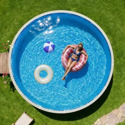 VEVOR 24ft Pool Liner, Round UniBead Swimming Pool Liner for 52 in Wall Height, Premium Vinyl, Easy Install with Leak-Proof Patches, Designed for Steel Sided Above-Ground,Outdoor, Boulder Swirl