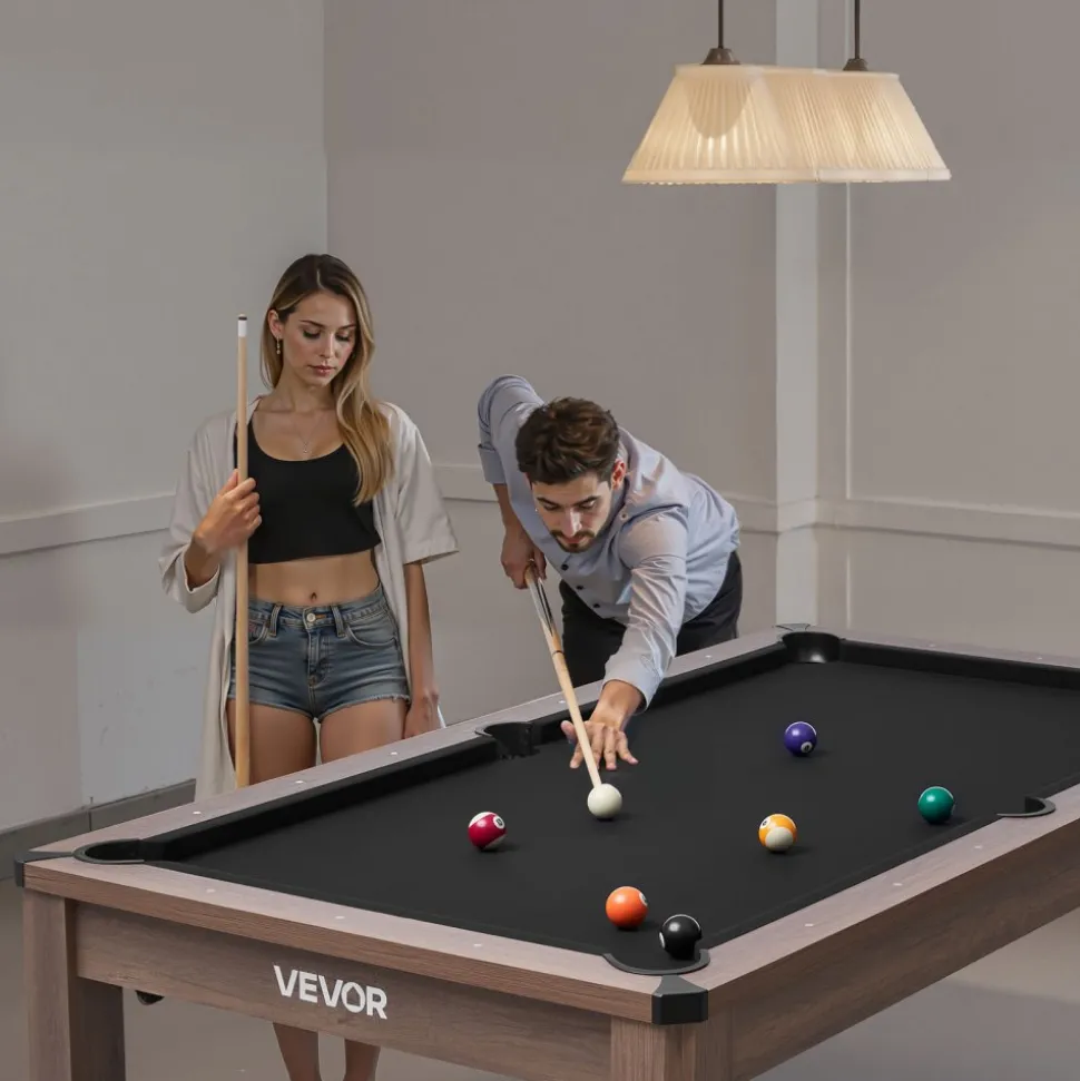 VEVOR 7ft Pool Table Combo Set, 3-in-1 Multi Game Billiards Tables with Dining Top and Ping Pong, 2 Benches for Storage and Accessories, Includes Ball Cue Rack Chalk Brush, for Family Recreation Room