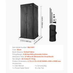 VEVOR 6.56 ft Portable Vocal Booth Recording Booth with Travel Bag for Voiceovers