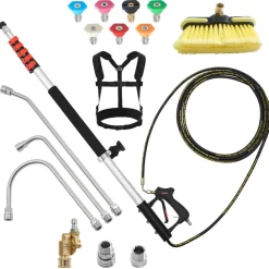 VEVOR 25 FT Pressure Washer Telescoping Wand, with Power Washer Extension Wands & High Pressure Hose, Brush Head, 7 Nozzles, Hose Adapter, Upgrade Support Belt, Storage Bag, 4000 PSI for High Cleaning