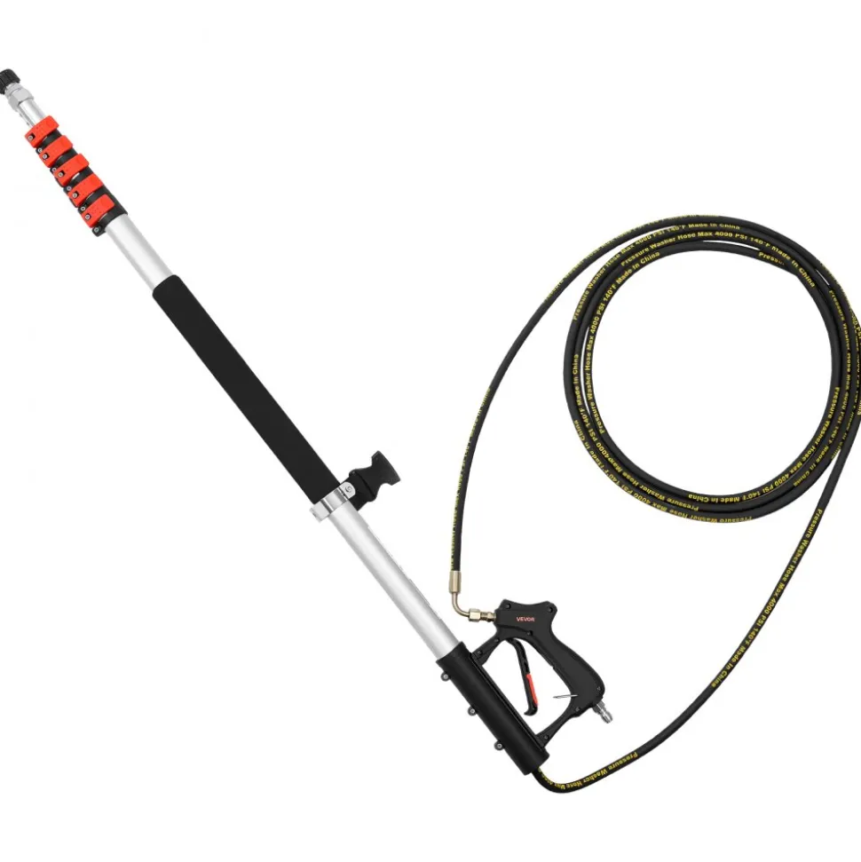 VEVOR 25 FT Pressure Washer Telescoping Wand, with Power Washer Extension Wands & High Pressure Hose, Brush Head, 7 Nozzles, Hose Adapter, Upgrade Support Belt, Storage Bag, 4000 PSI for High Cleaning