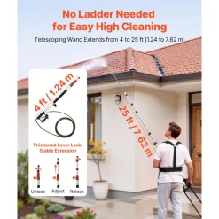 VEVOR 25 FT Pressure Washer Telescoping Wand, with Power Washer Extension Wands & High Pressure Hose, Brush Head, 7 Nozzles, Hose Adapter, Upgrade Support Belt, Storage Bag, 4000 PSI for High Cleaning