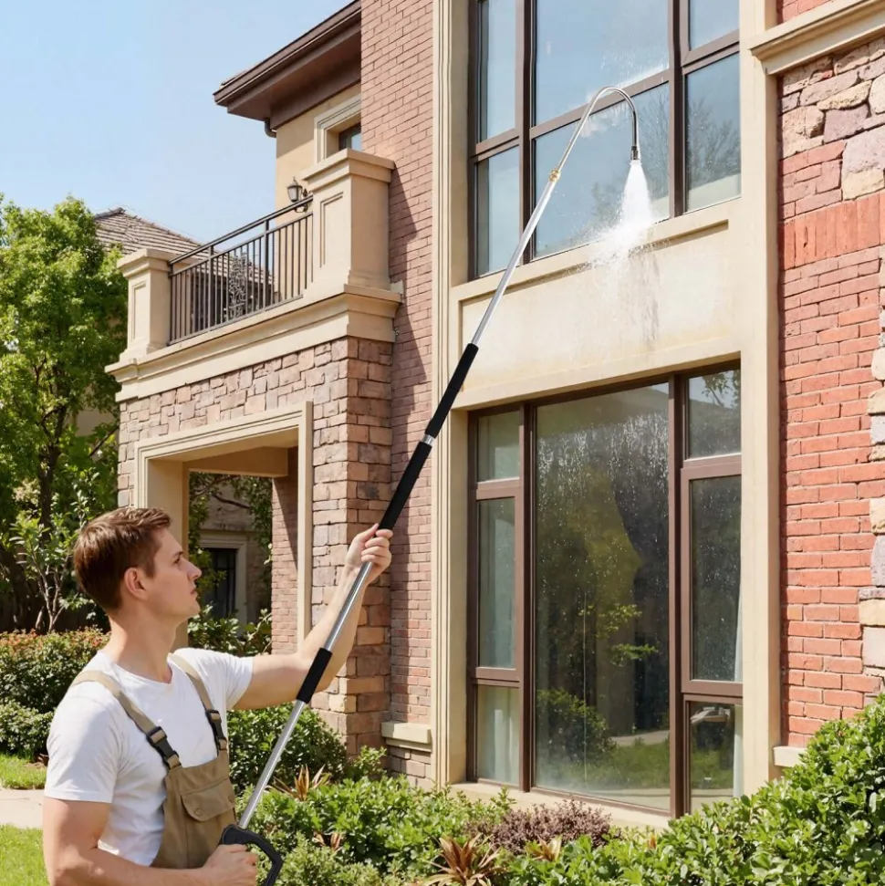 VEVOR 9 FT Pressure Washer Telescoping Wand, 3-Section with Power Washer Extension Wands, 7 Nozzles, Hose Adapter, Support Belt, Storage Bag, 4000 PSI Telescopic Gutter Cleaner for High Cleaning