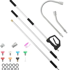 VEVOR 9 FT Pressure Washer Telescoping Wand, 3-Section with Power Washer Extension Wands, 7 Nozzles, Hose Adapter, Support Belt, Storage Bag, 4000 PSI Telescopic Gutter Cleaner for High Cleaning