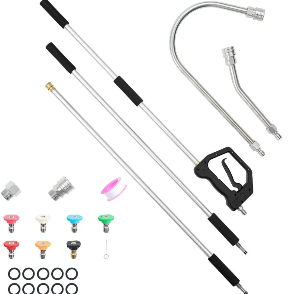 VEVOR 9 FT Pressure Washer Telescoping Wand, 3-Section with Power Washer Extension Wands, 7 Nozzles, Hose Adapter, Support Belt, Storage Bag, 4000 PSI Telescopic Gutter Cleaner for High Cleaning