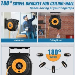VEVOR 50ft Retractable Extension Cord Reel 14AWG/3CSJTOW Power Cord Reel