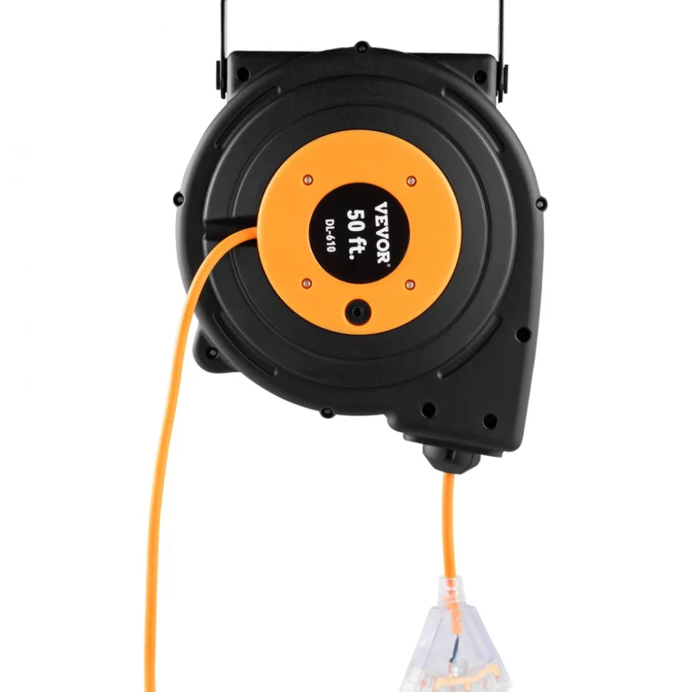 VEVOR 50ft Retractable Extension Cord Reel 14AWG/3CSJTOW Power Cord Reel