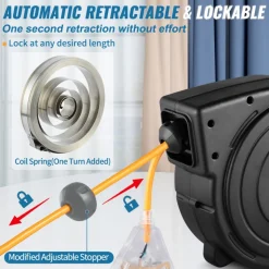 VEVOR 50ft Retractable Extension Cord Reel 14AWG/3CSJTOW Power Cord Reel