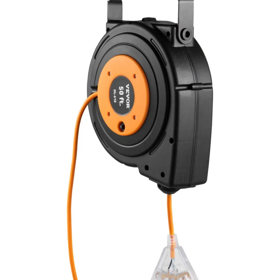 VEVOR 50ft Retractable Extension Cord Reel 14AWG/3CSJTOW Power Cord Reel