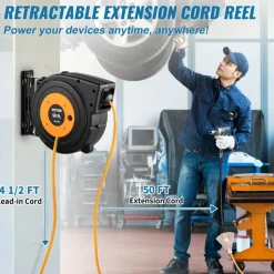 VEVOR 50ft Retractable Extension Cord Reel 14AWG/3CSJTOW Power Cord Reel