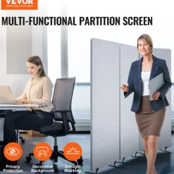 VEVOR 2FT Room Divider, 3 Panel PET Polyester Soundproof Room Screen, Folding Privacy Divider Portable Partition Divider for Room Separation, Freestanding Room Partitions for Office Study, Grey