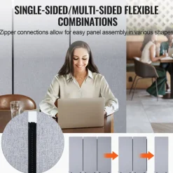 VEVOR 2FT Room Divider, 3 Panel PET Polyester Soundproof Room Screen, Folding Privacy Divider Portable Partition Divider for Room Separation, Freestanding Room Partitions for Office Study, Grey