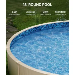 VEVOR 18-ft Round Above Ground Pool Liner, Unibead Pool Liners, Standard Gauge, 52inch Wall Height, Designed for Steel Sided Above-Ground Swimming Pools