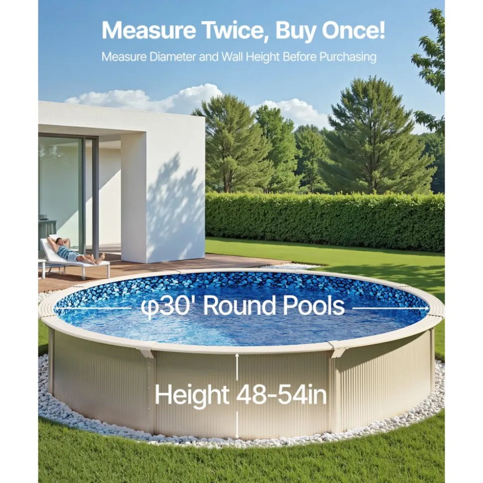 VEVOR 30-ft Round Above Ground Pool Liner, Overlap Pool Liners, Standard Gauge Vinyl, 48-to-54inch Wall Height, Designed for Steel Sided Above-Ground Swimming Pools