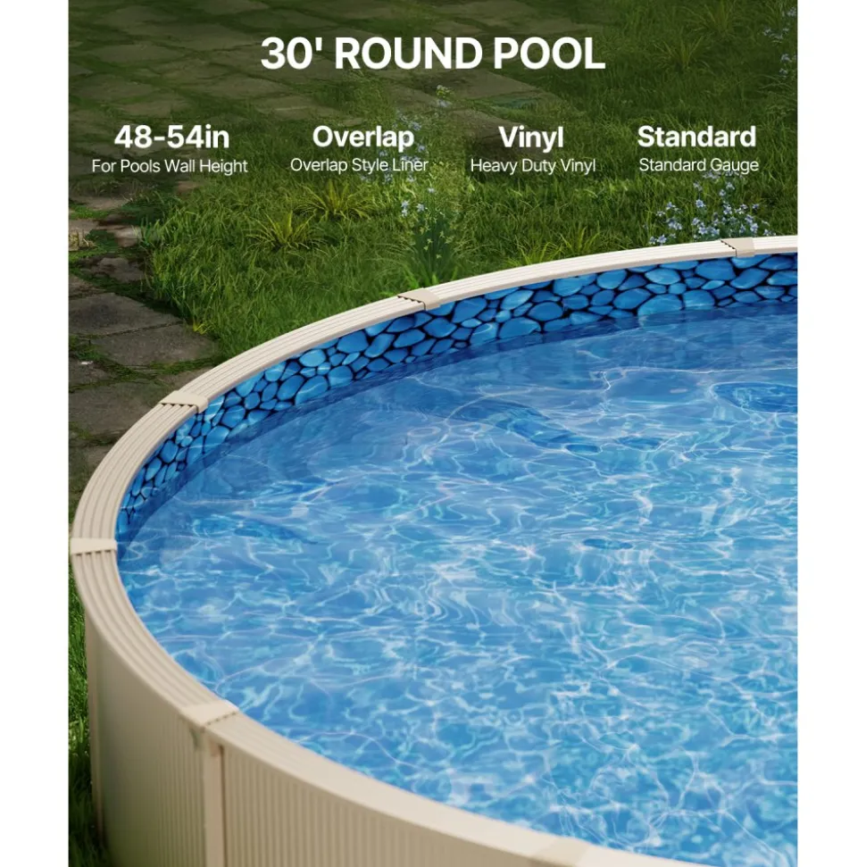 VEVOR 30-ft Round Above Ground Pool Liner, Overlap Pool Liners, Standard Gauge Vinyl, 48-to-54inch Wall Height, Designed for Steel Sided Above-Ground Swimming Pools